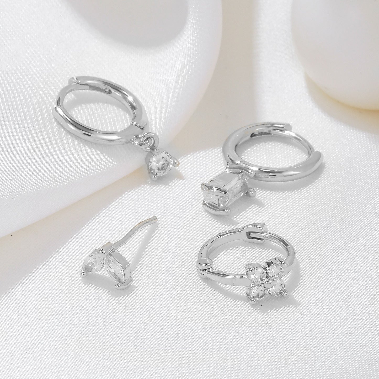 Four-piece set Gold Delicate CZ Earring Stacking Set - Huggie Hoops & Studs for Multiple Piercings