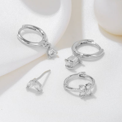 Four-piece set Silver Delicate CZ Earring Stacking Set - Huggie Hoops & Studs for Multiple Piercings