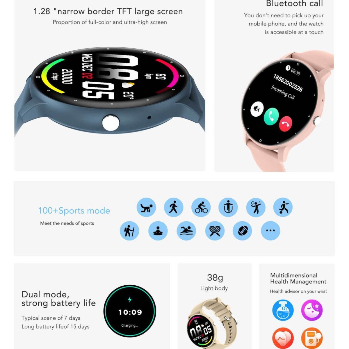 Feature - Rich Smartwatch: 1.28 HD Display Bluetooth Calling Extensive Sports Tracking (blue)" - Factory Direct Shop