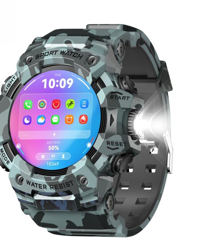 Rugged Outdoor Sport Smartwatch - HD Display, Compass, Flashlight, 100+ Sports Modes, Health Monitoring & Bluetooth Calls(Camouflage gray)