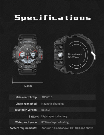 Rugged Outdoor Sport Smartwatch - HD Display, Compass, Flashlight, 100+ Sports Modes, Health Monitoring & Bluetooth Calls(Camouflage gray)