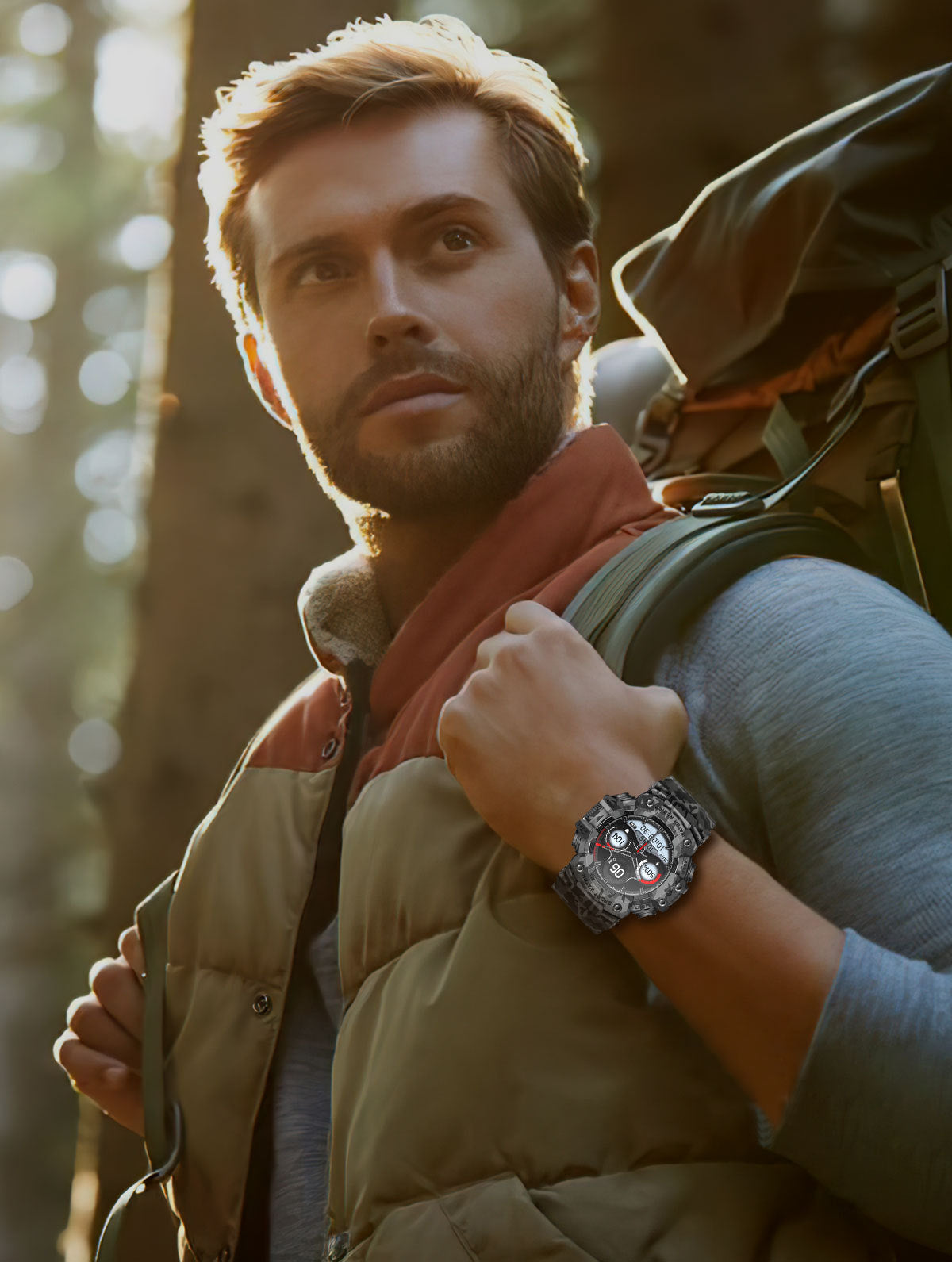 Rugged Outdoor Sport Smartwatch - HD Display, Compass, Flashlight, 100+ Sports Modes, Health Monitoring & Bluetooth Calls(Camouflage gray)