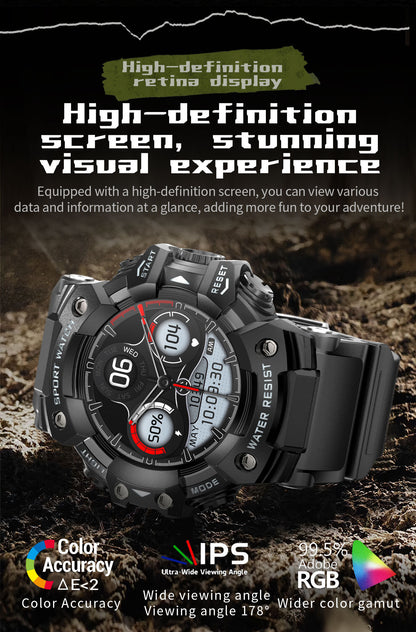 Rugged Outdoor Sport Smartwatch - HD Display, Compass, Flashlight, 100+ Sports Modes, Health Monitoring & Bluetooth Calls(Camouflage gray)