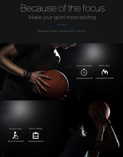 Rugged Sports Smartwatch - 50M Waterproof, 24H 3D Pedometer, Bluetooth Notifications & Long Battery Life(Black with white text) - Factory Direct Shop
