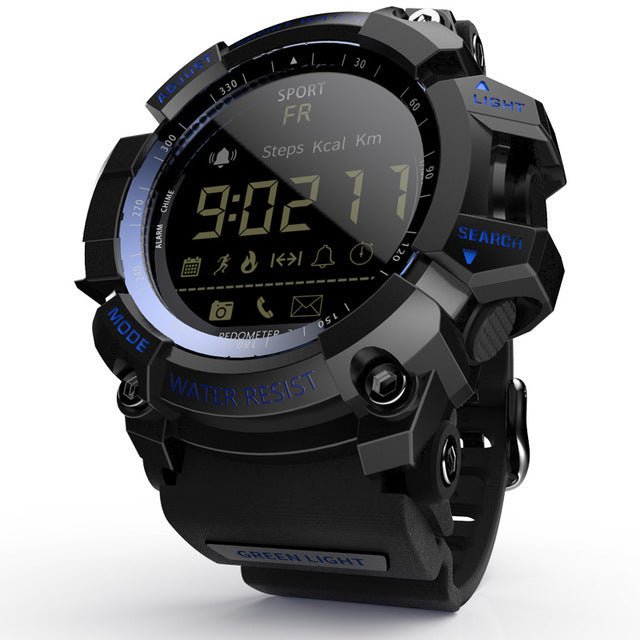 Rugged Sports Smartwatch - 50M Waterproof, 24H 3D Pedometer, Bluetooth Notifications & Long Battery Life(Black with blue text) - Factory Direct Shop