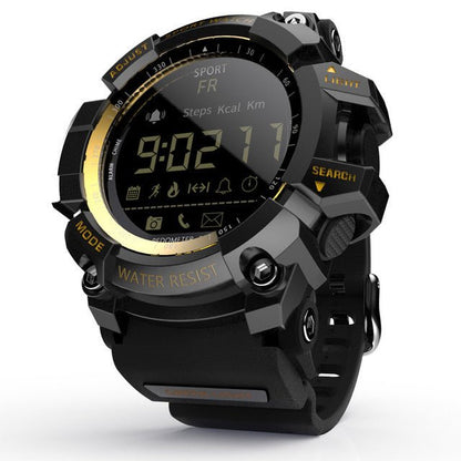 Rugged Sports Smartwatch - 50M Waterproof, 24H 3D Pedometer, Bluetooth Notifications & Long Battery Life(Black with gold text) - Factory Direct Shop