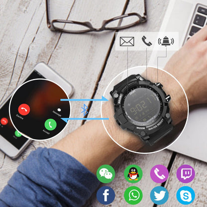 Rugged Sports Smartwatch - 50M Waterproof, 24H 3D Pedometer, Bluetooth Notifications & Long Battery Life(Black with gold text) - Factory Direct Shop