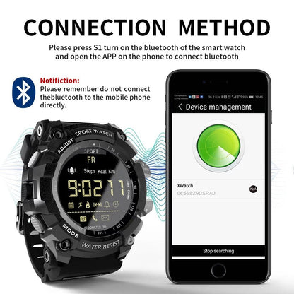 Rugged Sports Smartwatch - 50M Waterproof, 24H 3D Pedometer, Bluetooth Notifications & Long Battery Life(Black with gold text) - Factory Direct Shop