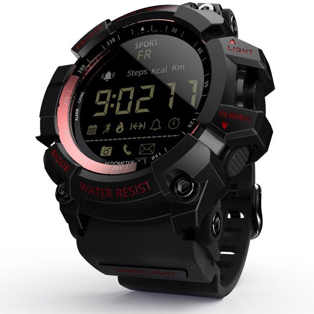Rugged Sports Smartwatch - 50M Waterproof, 24H 3D Pedometer, Bluetooth Notifications & Long Battery Life(Black with red text) - Factory Direct Shop