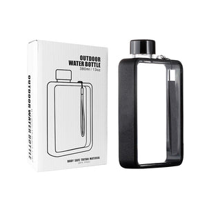 Slim Tritan Flat Water Bottle - 380ml BPA - Free, Leakproof with Leather - Textured Sleeve & Strap(Black) - Factory Direct Shop