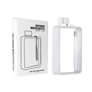 Slim Tritan Flat Water Bottle - 380ml BPA - Free, Leakproof with Leather - Textured Sleeve & Strap(white) - Factory Direct Shop