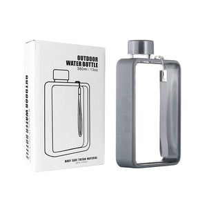 Slim Tritan Flat Water Bottle - 380ml BPA - Free, Leakproof with Leather - Textured Sleeve & Strap(grey) - Factory Direct Shop