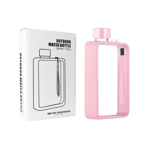 Slim Tritan Flat Water Bottle - 380ml BPA - Free, Leakproof with Leather - Textured Sleeve & Strap(pink) - Factory Direct Shop
