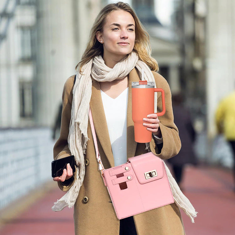 Chic PU Leather Crossbody Bag with Tumbler Holder - Multi - Compartment, Adjustable StrapChic PU Leather Crossbody Bag with Tumbler Holder - Multi - Compartment, Adjustable Strap,Does not include thermos cup(blue) - Factory Direct Shop