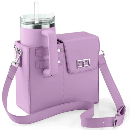 Chic PU Leather Crossbody Bag with Tumbler Holder - Multi - Compartment, Adjustable StrapChic PU Leather Crossbody Bag with Tumbler Holder - Multi - Compartment, Adjustable Strap,Does not include thermos cup(purple) - Factory Direct Shop