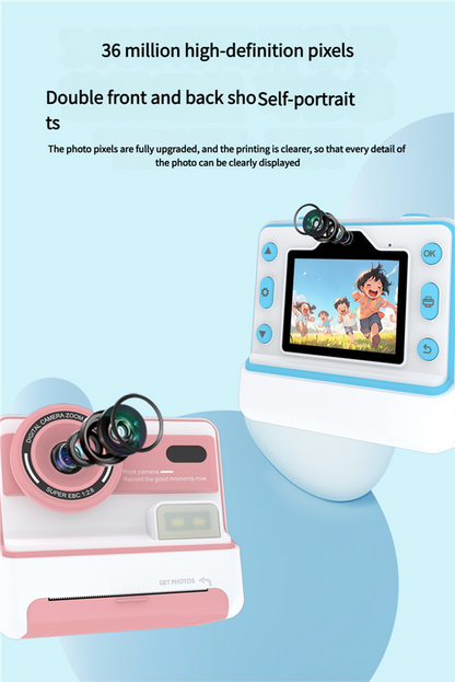 Kids Instant Print Camera - Creative Drawing & Photo Fun with Thermal Printing(Pink+32GB memory card)