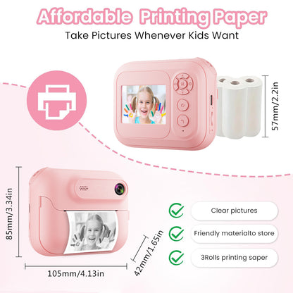 Kids Multi-Functional Camera Toy - Instant B&W Printing & Creative Stickers(yellow)
