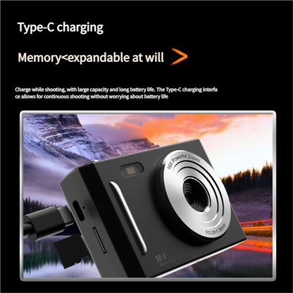 50MP HD Digital Camera with 8X Zoom & Dual Lens System(white)