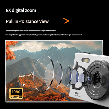 50MP HD Digital Camera with 8X Zoom & Dual Lens System(rose red)