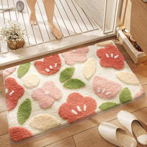 Premium Bath Mat with 8X Water Absorption & Non-Slip Base(flowers and plants)