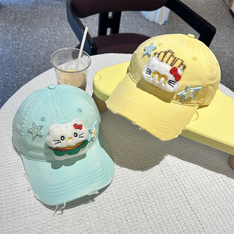 Adorable Cartoon Cat & Stars Baseball Cap - 100% Cotton, Adjustable Fit, Sun Protection(green)