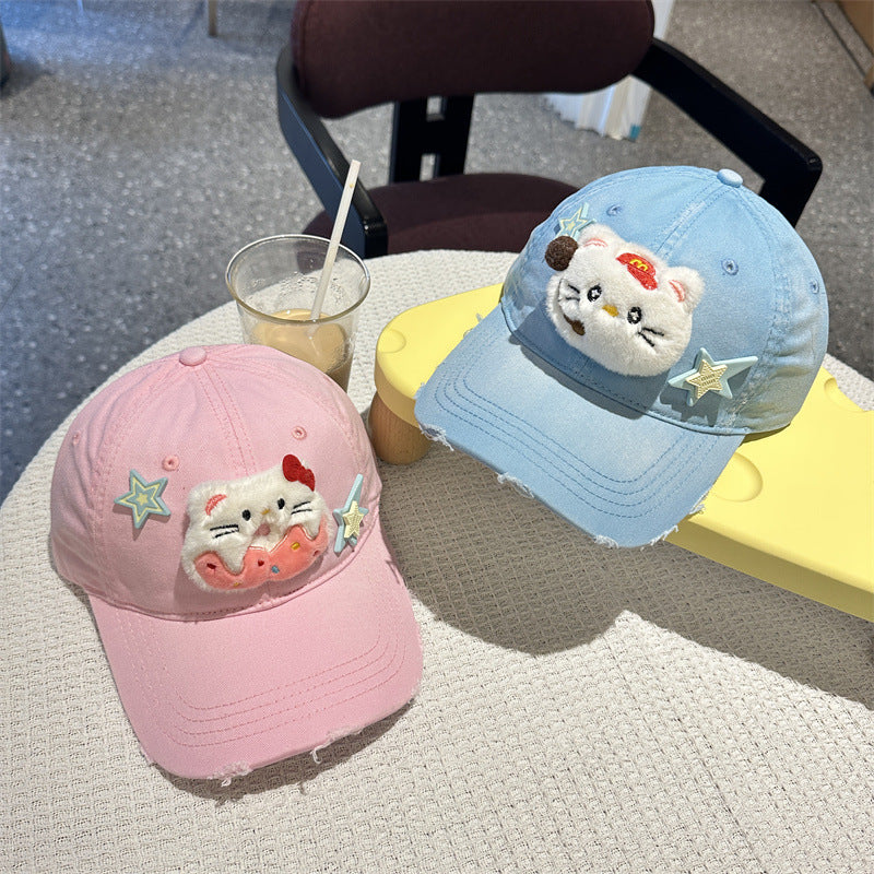 Adorable Cartoon Cat & Stars Baseball Cap - 100% Cotton, Adjustable Fit, Sun Protection(green)