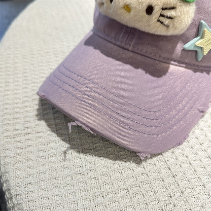 Adorable Cartoon Cat & Stars Baseball Cap - 100% Cotton, Adjustable Fit, Sun Protection(green)