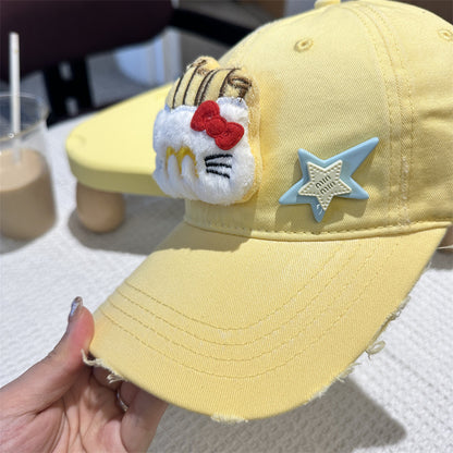 Adorable Cartoon Cat & Stars Baseball Cap - 100% Cotton, Adjustable Fit, Sun Protection(pink)