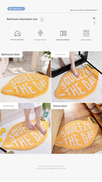 Super Absorbent Microfiber Bath Mat - Non-Slip TPR Backing, Machine Washable, Fun Fruit Designs(Pink peach 55*63cm)