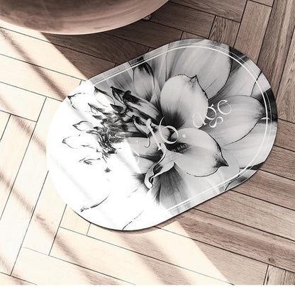 Elegant Floral Print Absorbent Floor Mat - Quick Dry, Non-Slip, Easy Clean Bathroom & Entryway Rug(Water lilies on white background)