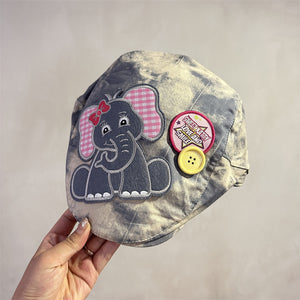 Cute Elephant Applique Beret Hat - Soft Fabric, Adjustable Fit, Retro Newsboy Cap(blue)
