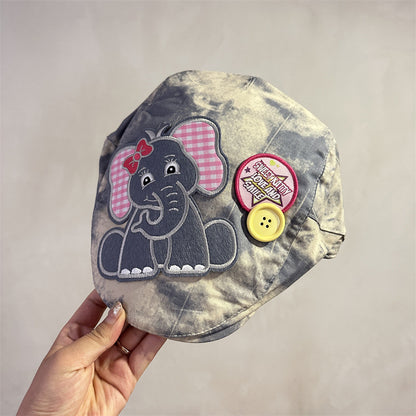 Cute Elephant Applique Beret Hat - Soft Fabric, Adjustable Fit, Retro Newsboy Cap(blue)