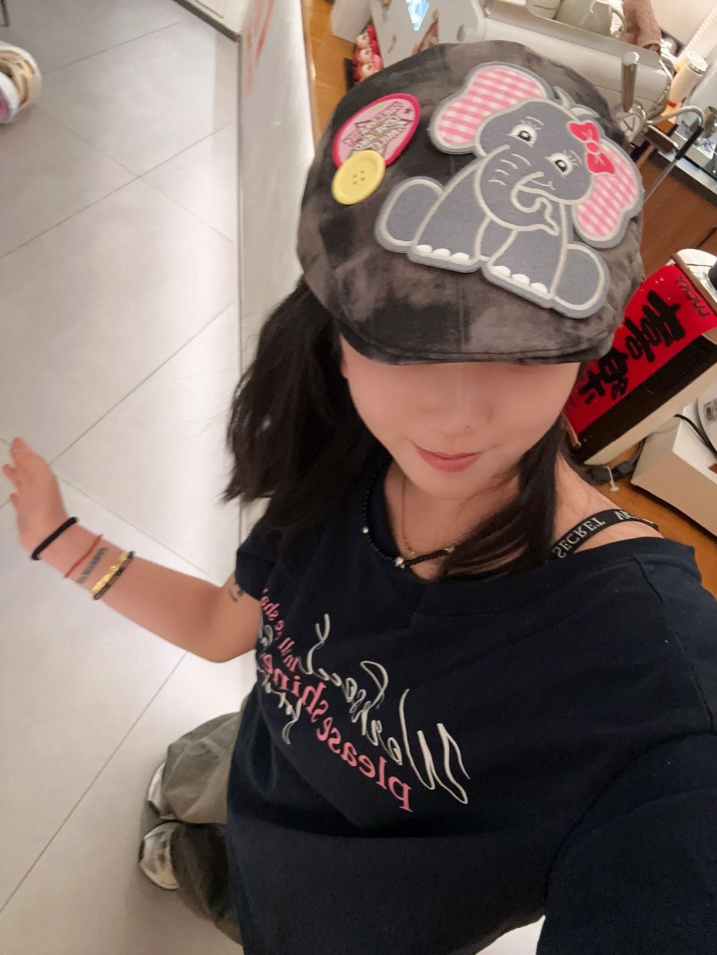 Cute Elephant Applique Beret Hat - Soft Fabric, Adjustable Fit, Retro Newsboy Cap(blue)