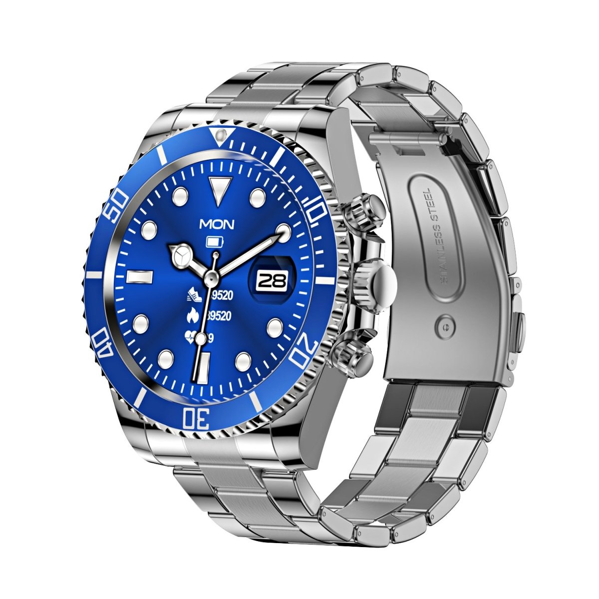 Classic Stainless Steel Smartwatch with Rotating Timer Bezel, Bluetooth Calling & Luminous Display(blue) - Factory Direct Shop