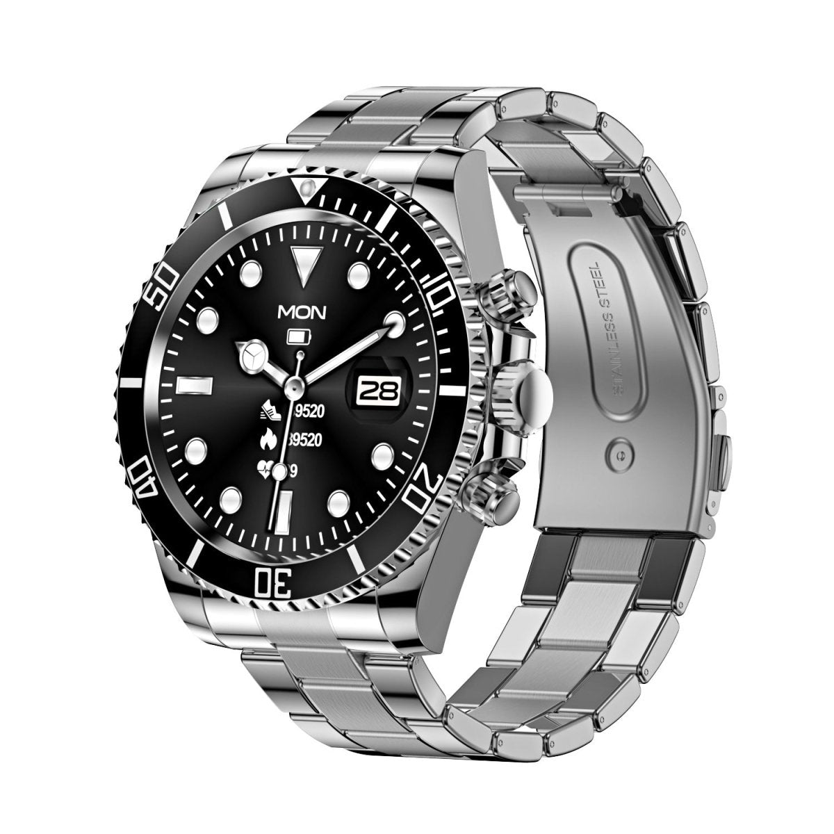 Classic Stainless Steel Smartwatch with Rotating Timer Bezel, Bluetooth Calling & Luminous Display(black) - Factory Direct Shop