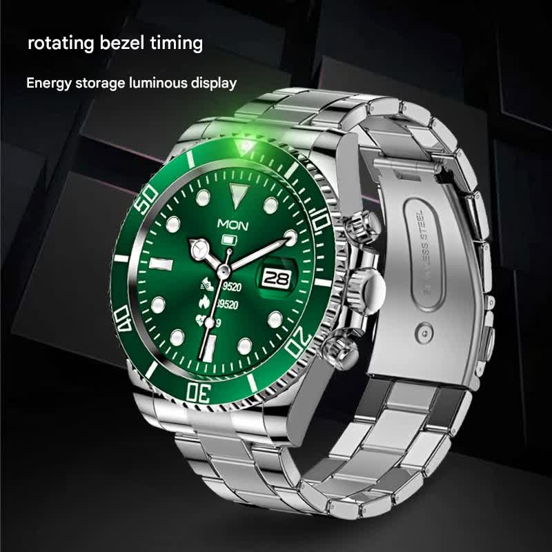 Classic Stainless Steel Smartwatch with Rotating Timer Bezel, Bluetooth Calling & Luminous Display(blue and black) - Factory Direct Shop