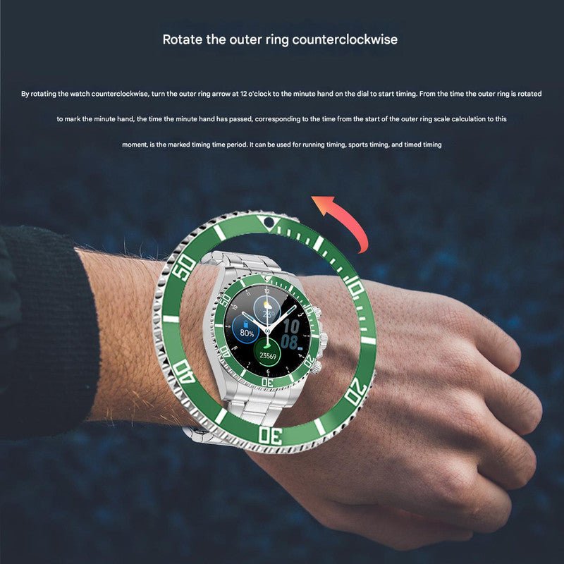 Classic Stainless Steel Smartwatch with Rotating Timer Bezel, Bluetooth Calling & Luminous Display(blue and black) - Factory Direct Shop