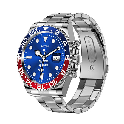 Classic Stainless Steel Smartwatch with Rotating Timer Bezel, Bluetooth Calling & Luminous Display(blue and red) - Factory Direct Shop