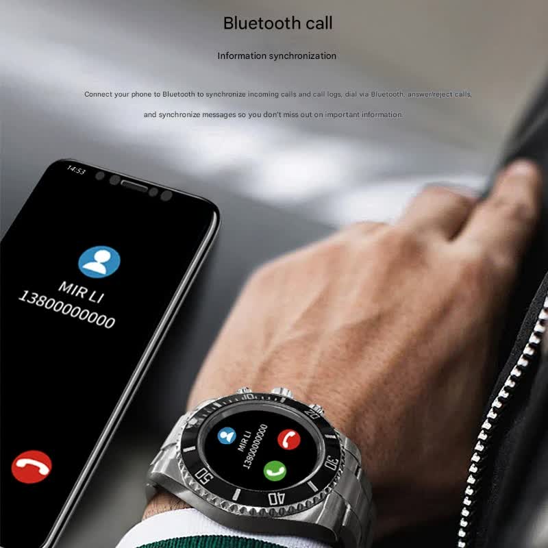 Classic Stainless Steel Smartwatch with Rotating Timer Bezel, Bluetooth Calling & Luminous Display(blue and red) - Factory Direct Shop