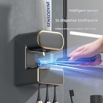 Automatic Toothpaste Dispenser with UVC Toothbrush Sterilizer & Holder - Wall Mounted, Rechargeable(Grey) - Factory Direct Shop