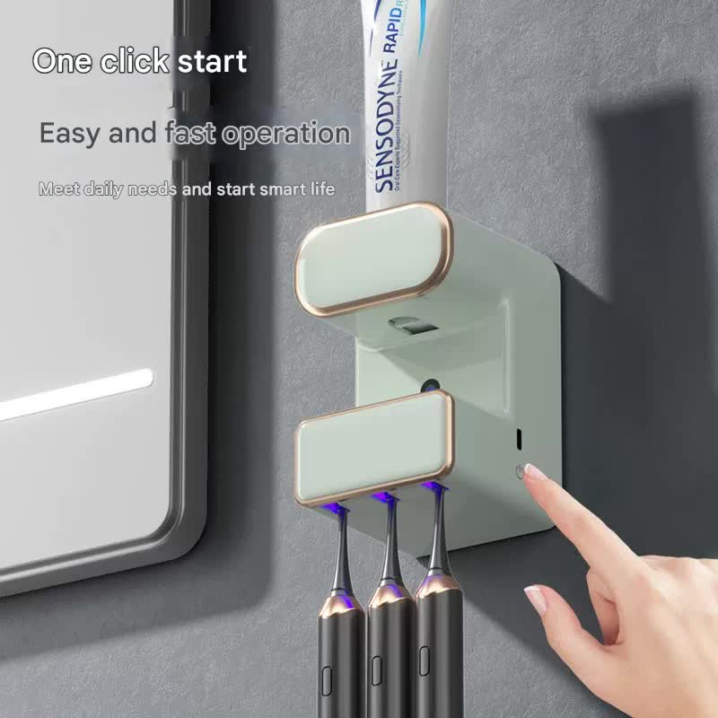 Automatic Toothpaste Dispenser with UVC Toothbrush Sterilizer & Holder - Wall Mounted, Rechargeable(green) - Factory Direct Shop