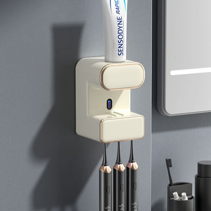 Automatic Toothpaste Dispenser with UVC Toothbrush Sterilizer & Holder - Wall Mounted, Rechargeable(Beige) - Factory Direct Shop