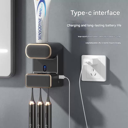 Automatic Toothpaste Dispenser with UVC Toothbrush Sterilizer & Holder - Wall Mounted, Rechargeable(Beige) - Factory Direct Shop