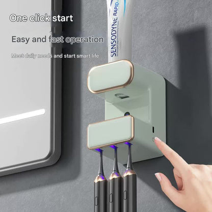Automatic Toothpaste Dispenser with UVC Toothbrush Sterilizer & Holder - Wall Mounted, Rechargeable(Beige) - Factory Direct Shop