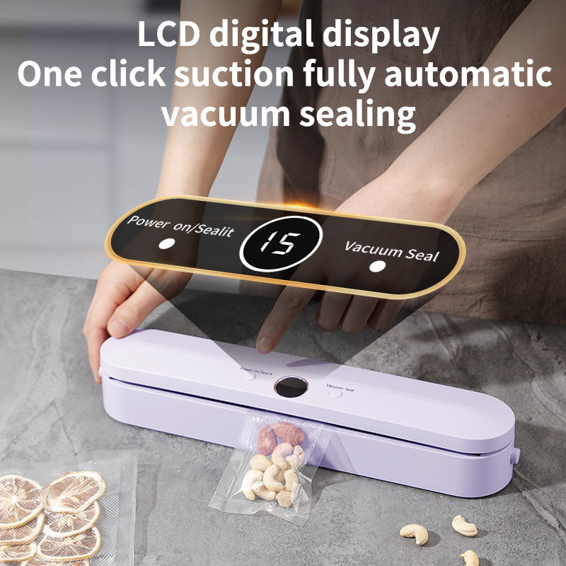 Wireless Portable Vacuum Sealing Machine - Automatic Food Sealer with LCD Display & Dual Modes(Purple)