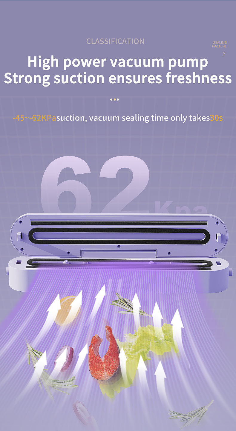 Wireless Portable Vacuum Sealing Machine - Automatic Food Sealer with LCD Display & Dual Modes(Purple)