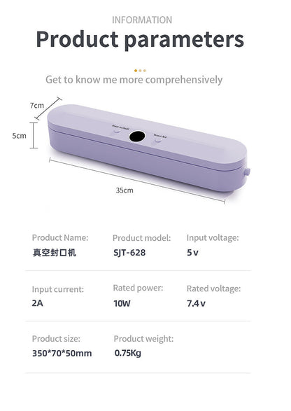 Wireless Portable Vacuum Sealing Machine - Automatic Food Sealer with LCD Display & Dual Modes(Purple)