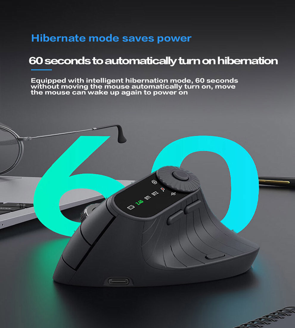 Ergonomic Vertical Mouse - 2.4G/Bluetooth Multi-Mode, LED Display, 57-Degree Angle, & 400mAh Battery(Purple)