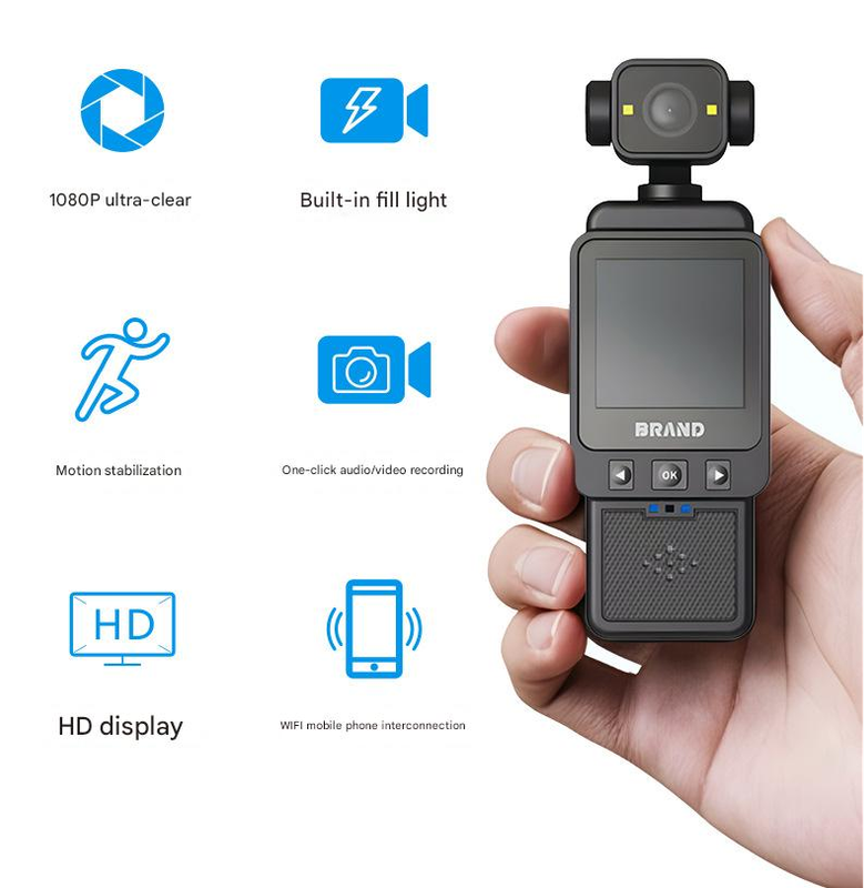 Compact Body Camera with 180° Rotatable Lens, Night Vision, WiFi & Built-in Fill Lights(black+64G)