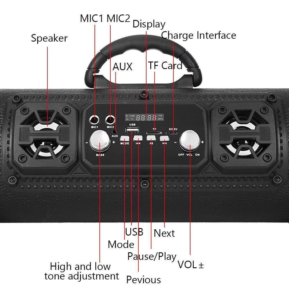 Portable Wireless Speaker - FM Radio, USB/TF Playback, AUX Input, Microphone Support & 2000mAh Battery(Blue and black) - Factory Direct Shop